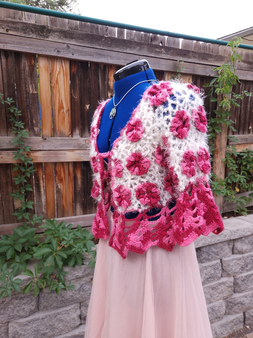 Handmade Crochet Flower Bolero Cardigan Pink Cream Boho Fairycore